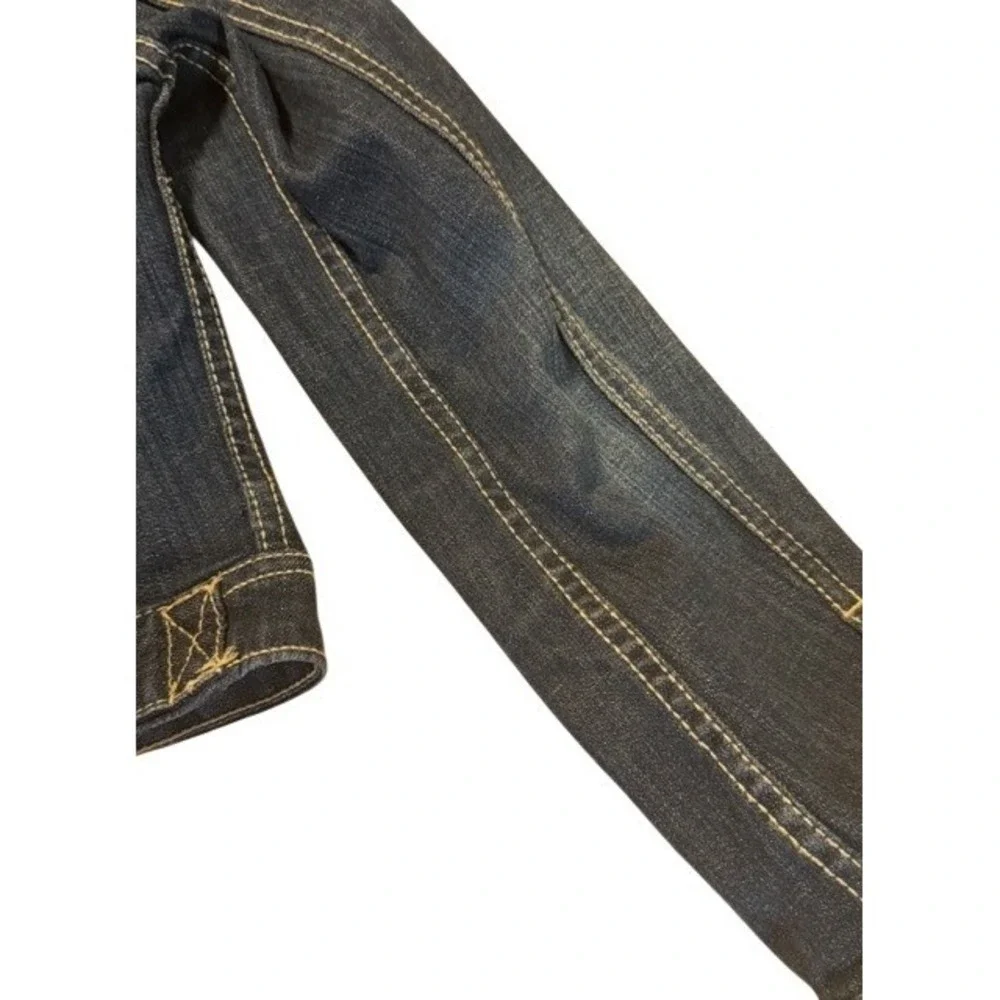 Unionbay Womens Dark Wash Distressed Cropped Denim Trucker‎ Jacket Stretch Small